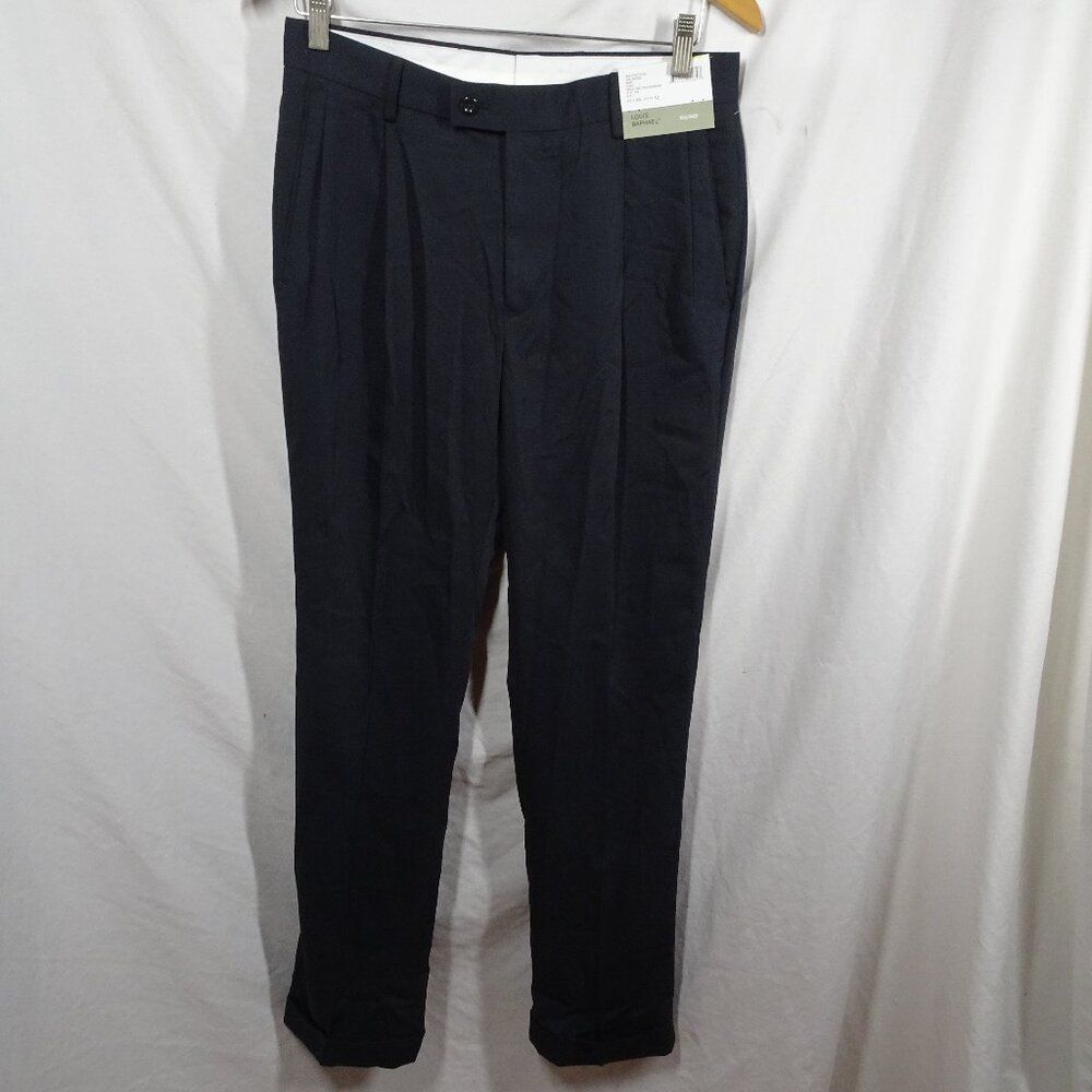 Louis Raphael Men Navy Tony Wool Like Dress Tailored Pleated Pants Size 30X32